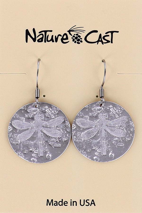 21025 Earring dangle dragonfly stamp on disc LARGE