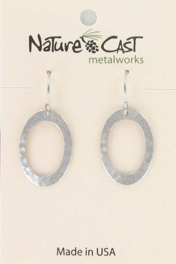 Earring dangle small oval open hammered hoop LARGE