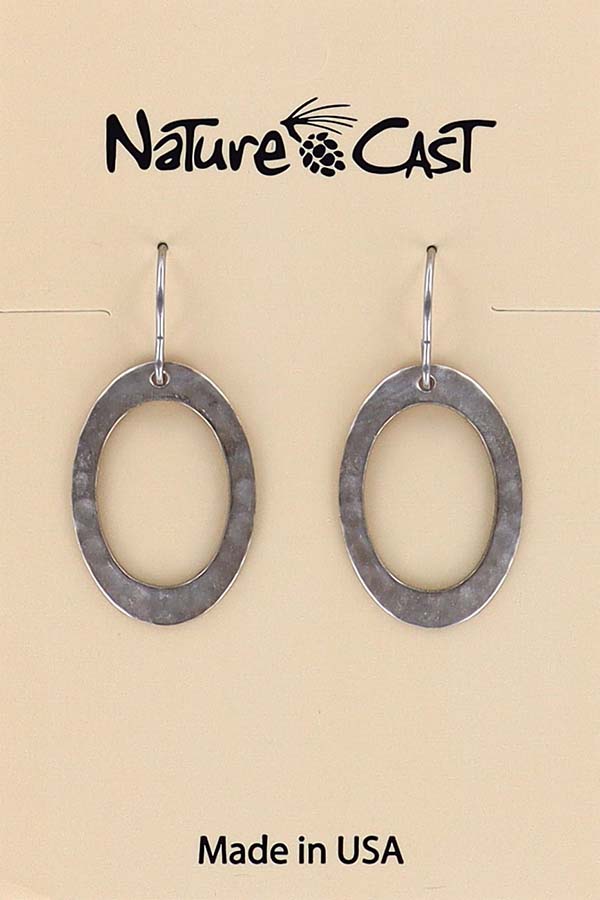 21033 Earring dangle small oval open hammered hoop THUMBNAIL