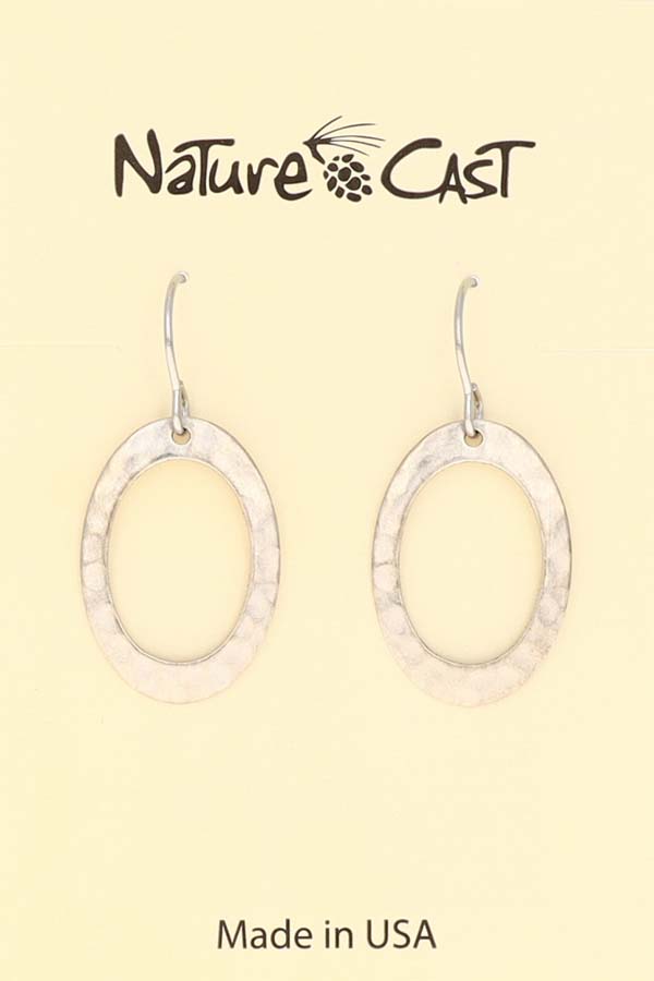 21033 Earring dangle small oval open hammered hoop LARGE