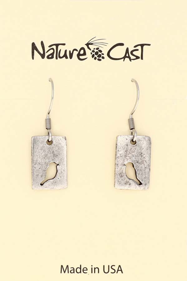 21123 Earring dangle cutout bird in rectangle LARGE