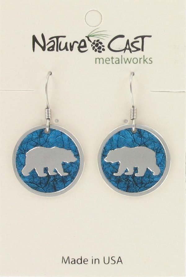 Earring dangle round bear with turquoise background LARGE