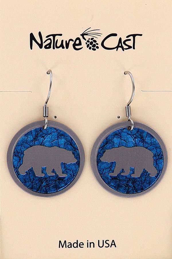 22004 Earring dangle round bear with turquoise background LARGE
