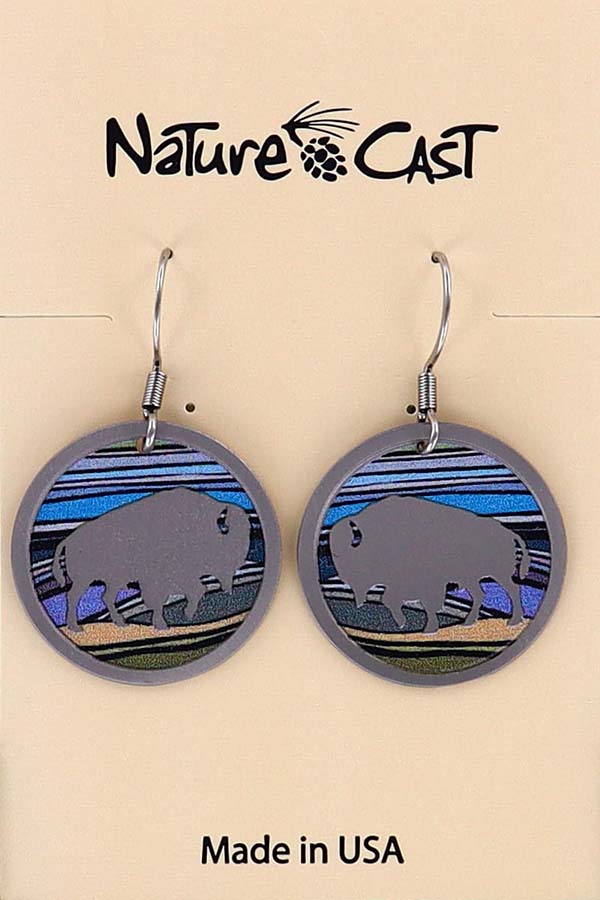 22005 Earring dangle round bison with colorful landscape THUMBNAIL