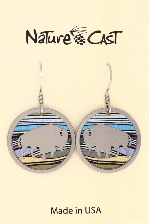 22005 Earring dangle round bison with colorful landscape THUMBNAIL