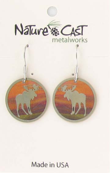 Earring dangle round moose with colorful background THUMBNAIL