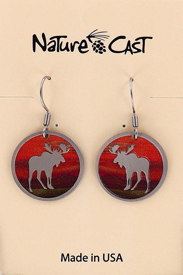 22006 Earring dangle round moose with colorful background THUMBNAIL