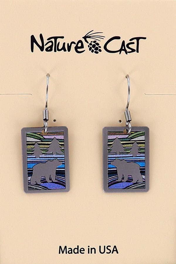 22007 Earring dangle rectangle with bear and colorful landscape THUMBNAIL