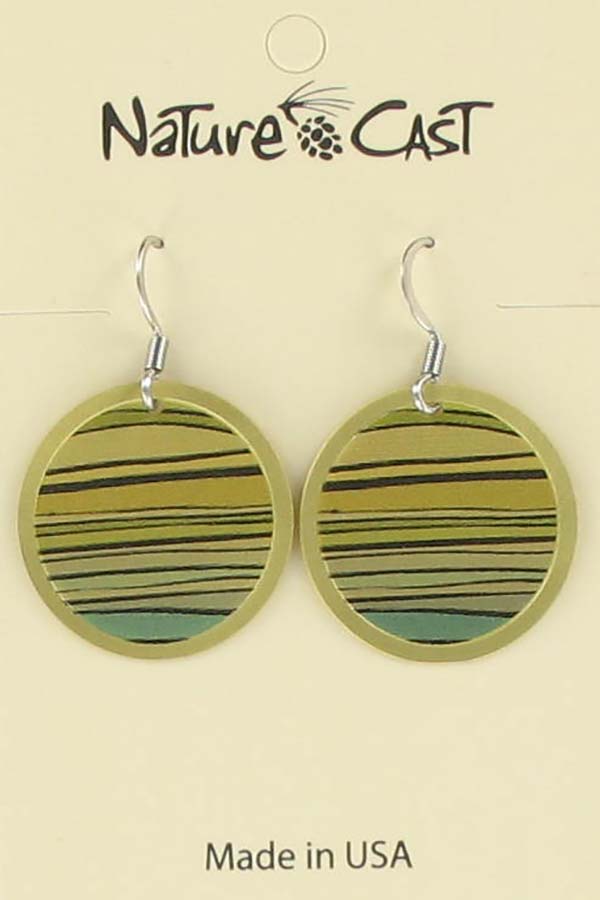 Earring dangle stripes on round disc THUMBNAIL