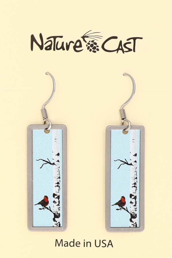 22013 Earring dangle bird on birch rectangle LARGE