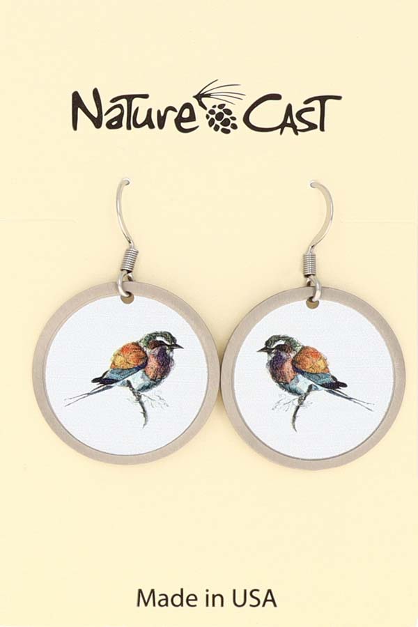 22028 Earring dangle colorful bird on white LARGE