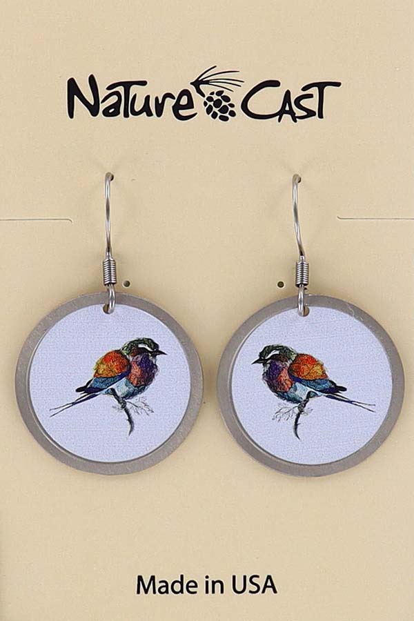 22028 Earring dangle colorful bird on white LARGE