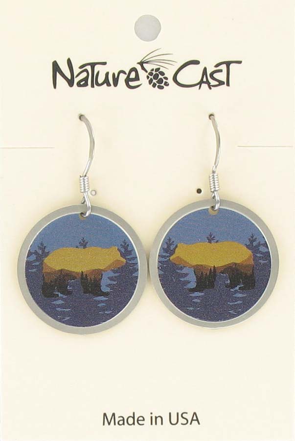 Earring dangle bear landscape on blue disc THUMBNAIL
