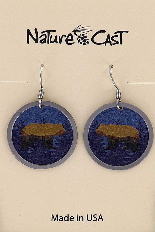22029 Earring dangle bear landscape on blue disc LARGE