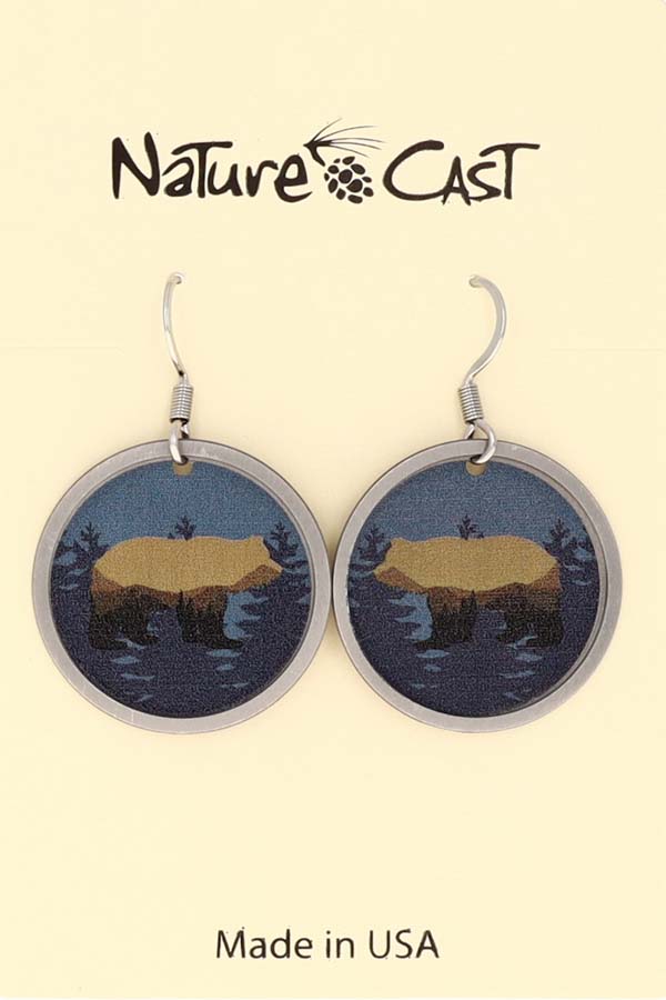 22029 Earring dangle bear landscape on blue disc THUMBNAIL