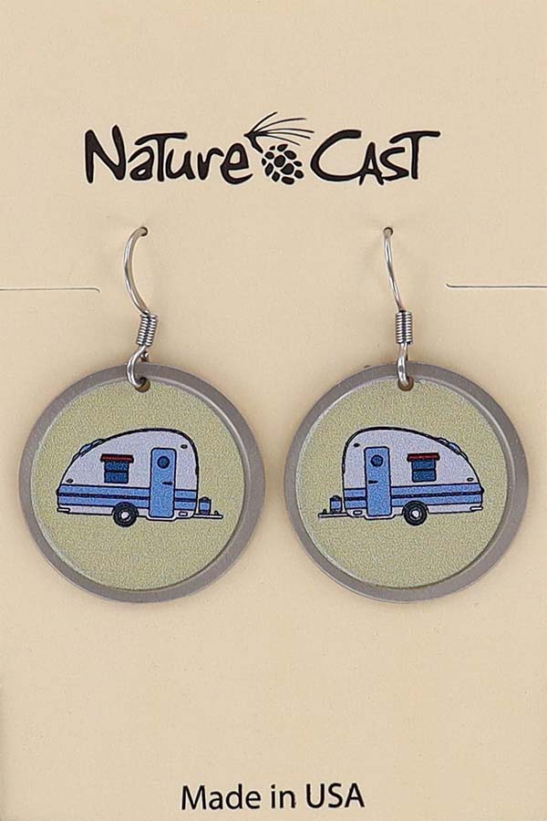 22036 Earring dangle round vintage camper LARGE