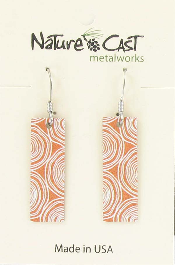 Earring dangle wood grain stumps on orange rectangle THUMBNAIL