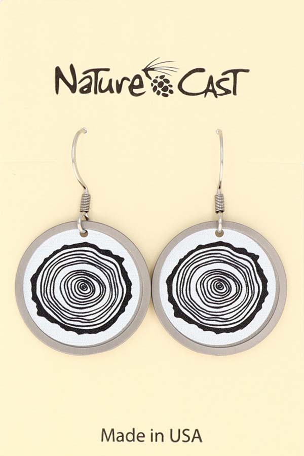 22042 Earring dangle round tree stump silver THUMBNAIL