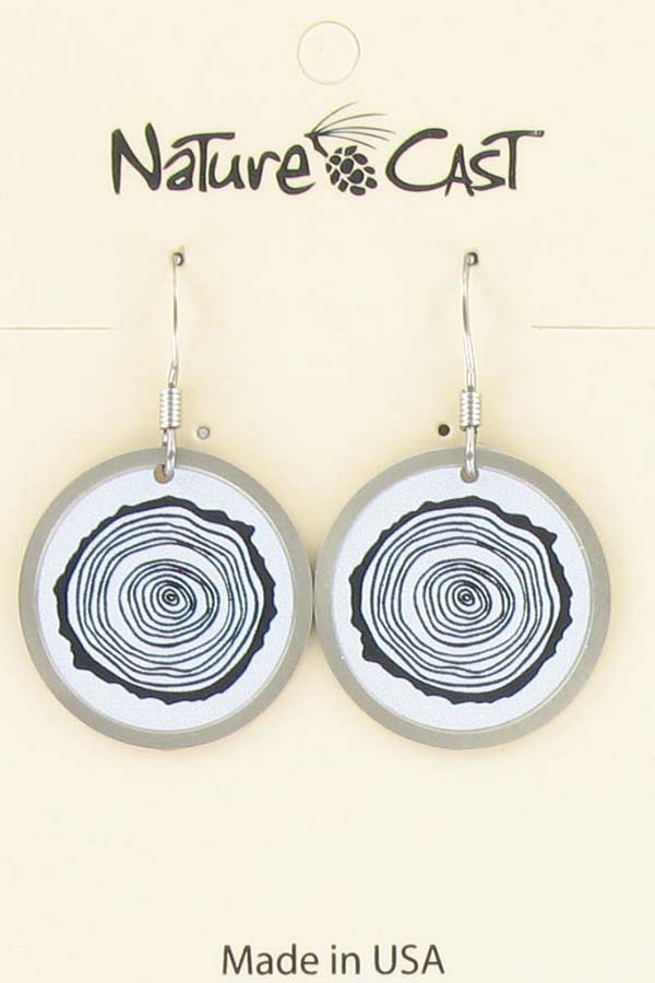 Earring dangle round tree stump silver LARGE