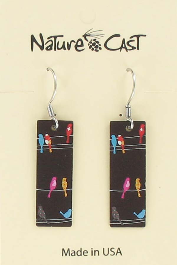Earring dangle birds on wire THUMBNAIL