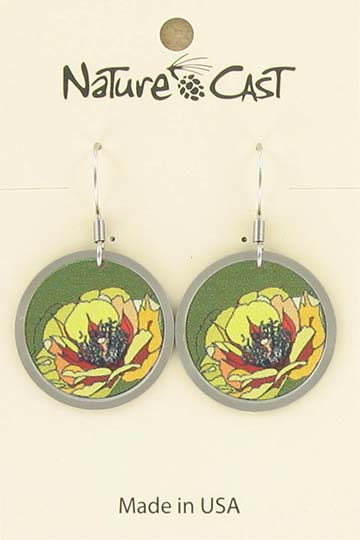 Earring dangle prickly pear cactus round THUMBNAIL