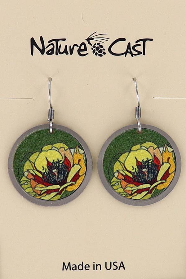 22051 Earring dangle prickly pear cactus round THUMBNAIL