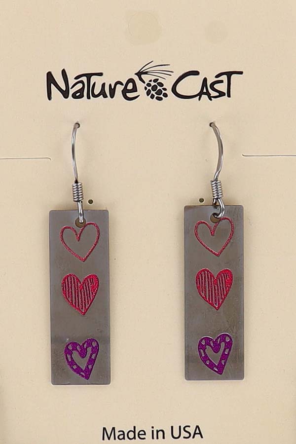 22057 Earring dangle rectangle triple hearts LARGE