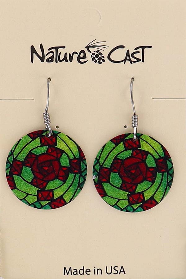 22061 Earring dangle stained glass green and red LARGE