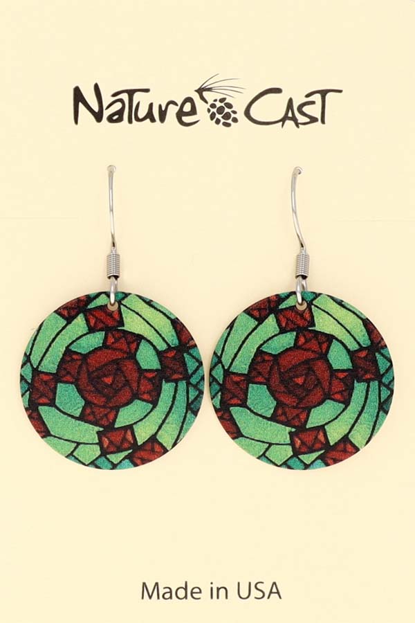 22061 Earring dangle stained glass green and red LARGE