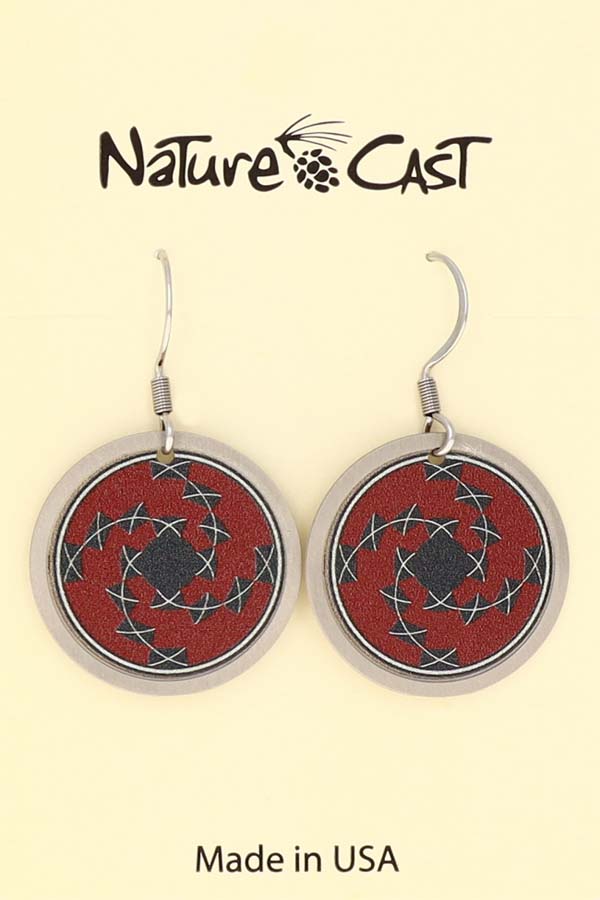 22063 Earring dangle red and black tile LARGE