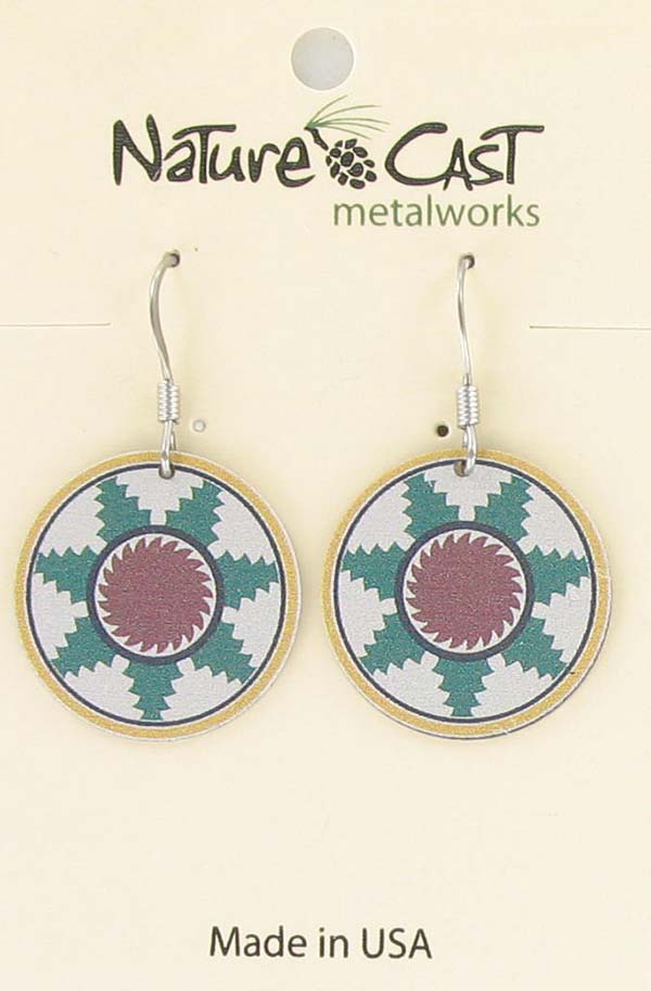 Earring dangle green and white tile THUMBNAIL