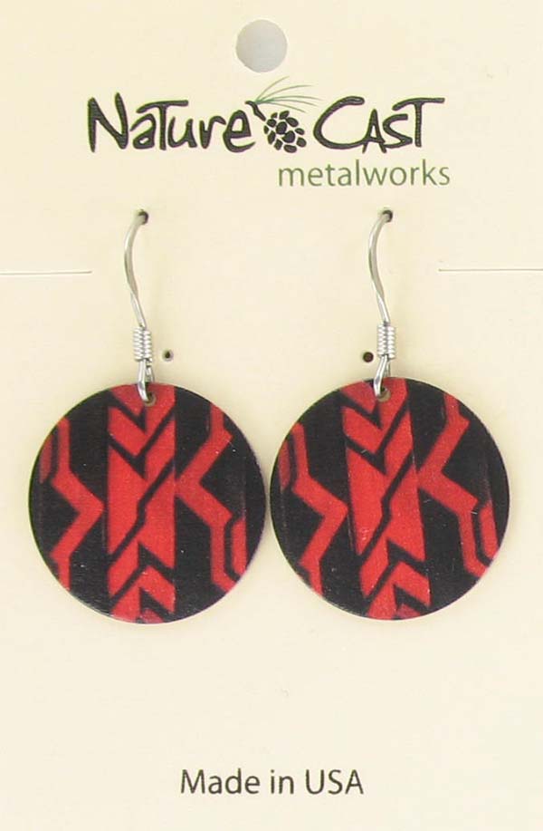 Earring dangle round black and red Majestic beam THUMBNAIL