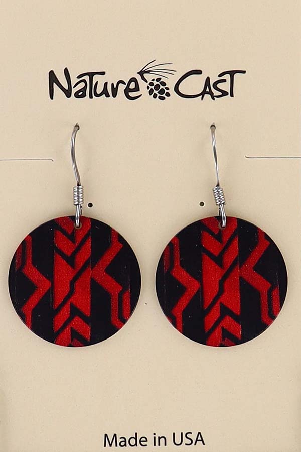 22079 Earring dangle round black and red Majestic beam LARGE