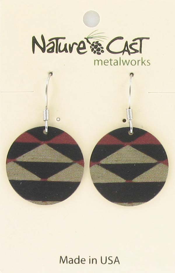 Earring dangle round disc black, beige, rust Majestic beam THUMBNAIL