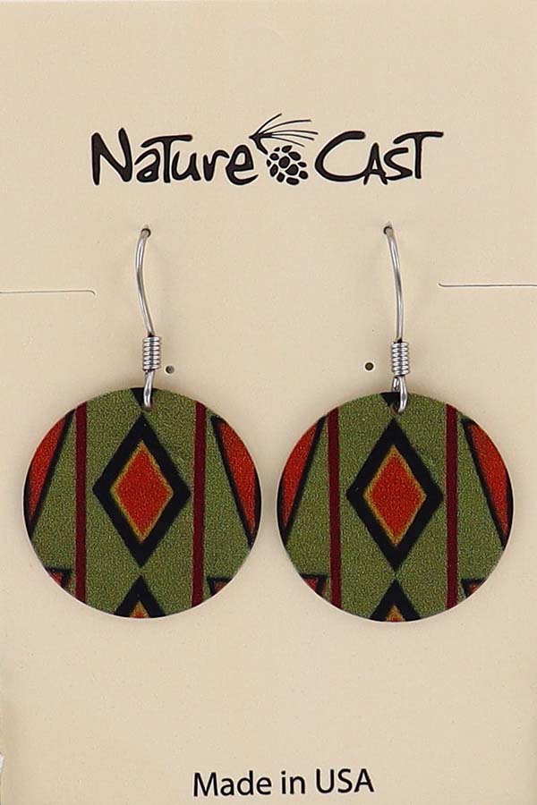 22082 Earring dangle round disc green with orange diamond Majestic beam MAIN