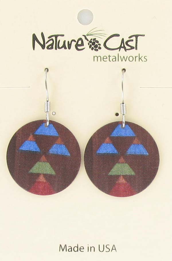 Earring dangle round disc painted wood Majestic THUMBNAIL
