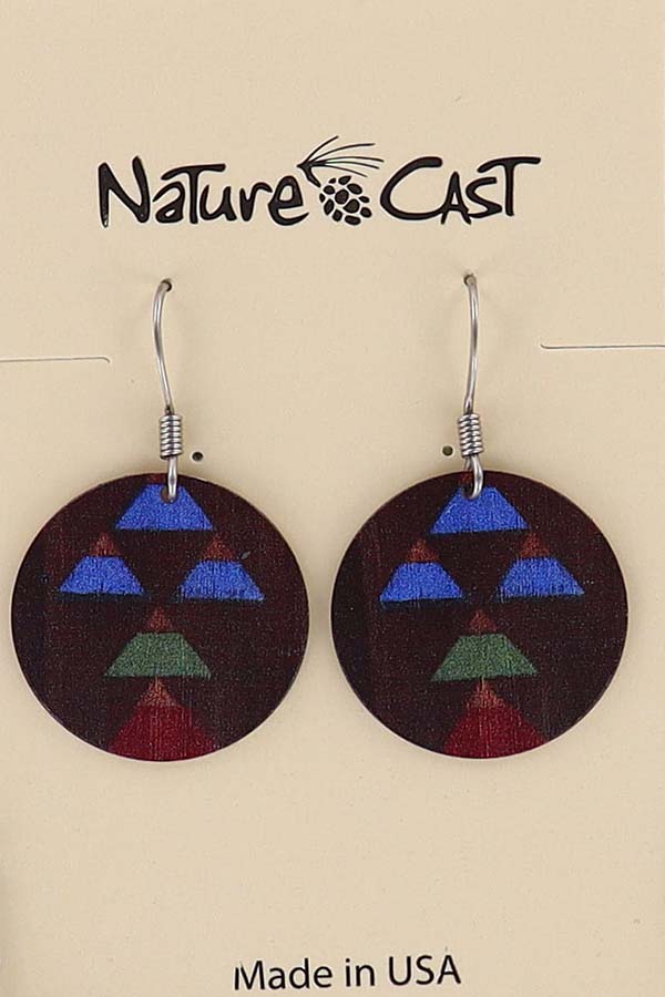 22083 Earring dangle round disc painted wood Majestic LARGE