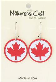 Earring dangle red maple leaf with border on white THUMBNAIL