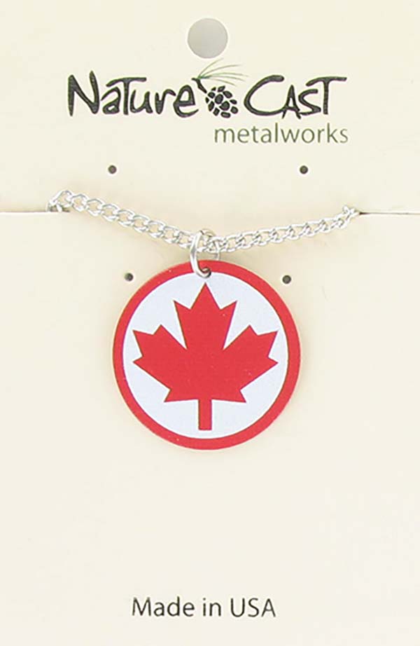 Pendant red maple on white border w/ 18" chain LARGE