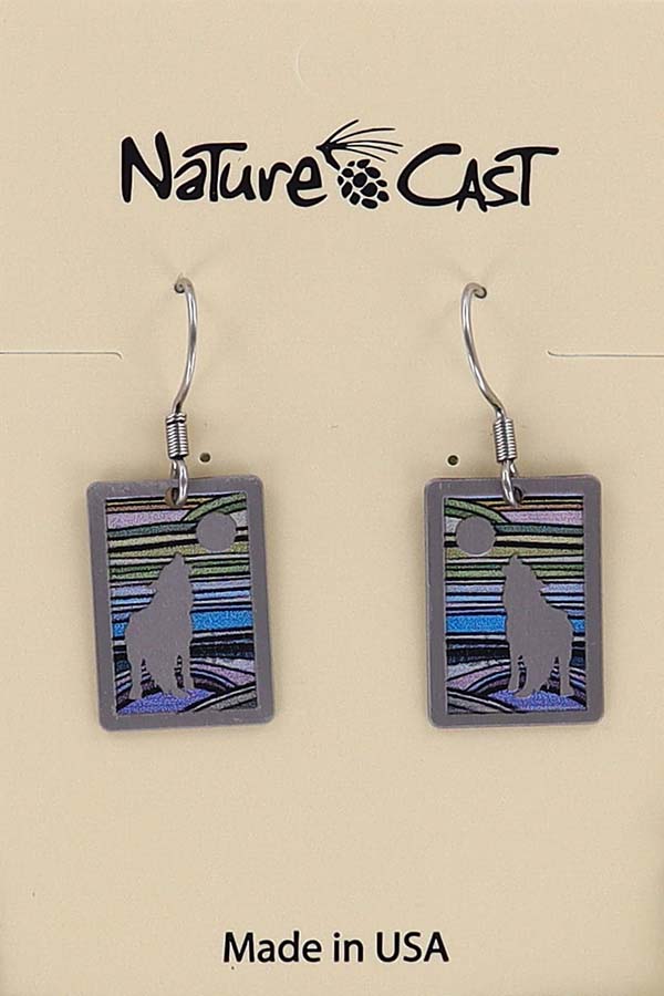 22091 Earring dangle rectangle wolf with stripes THUMBNAIL