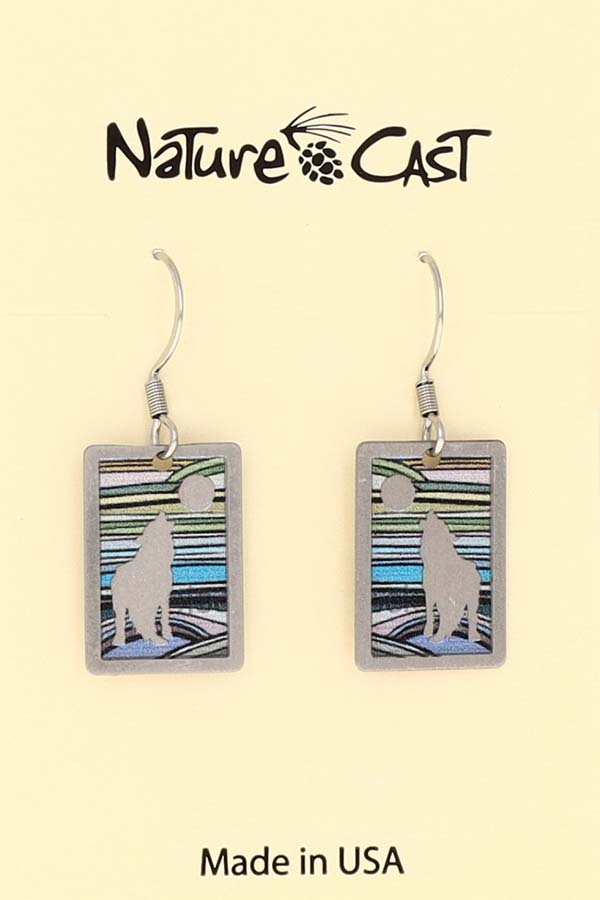 22091 Earring dangle rectangle wolf with stripes THUMBNAIL