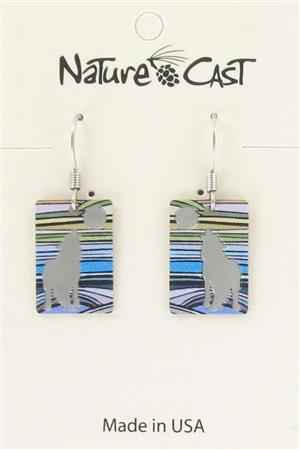 Earring dangle rectangle wolf with stripes LARGE