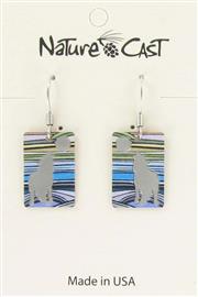 Earring dangle rectangle wolf with stripes THUMBNAIL