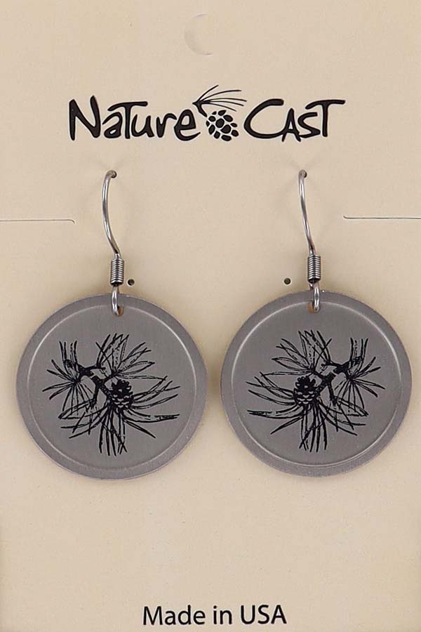 22092 Earring dangle long needle pine on silver LARGE