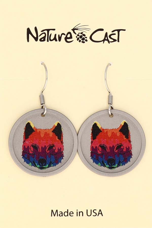 22094 Earring dangle colorful wolf face MAIN