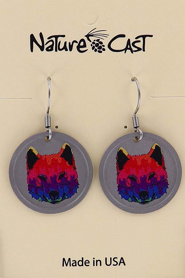 22094 Earring dangle colorful wolf face THUMBNAIL