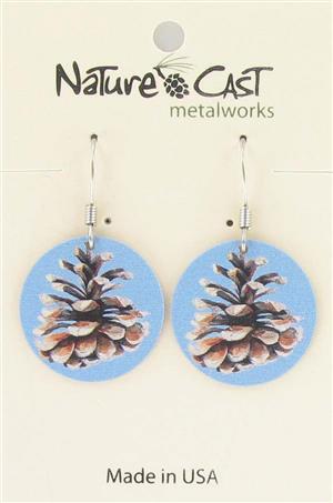 Earring dangle color pine cone round LARGE