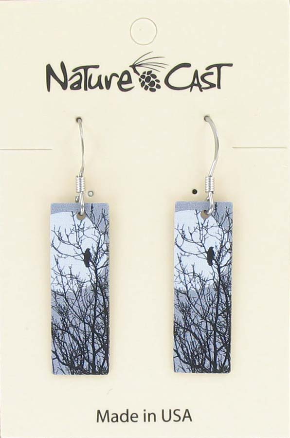 Earring dangle bird in moon THUMBNAIL