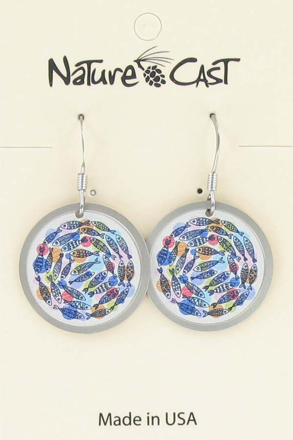 Earring dangle circle of fish THUMBNAIL