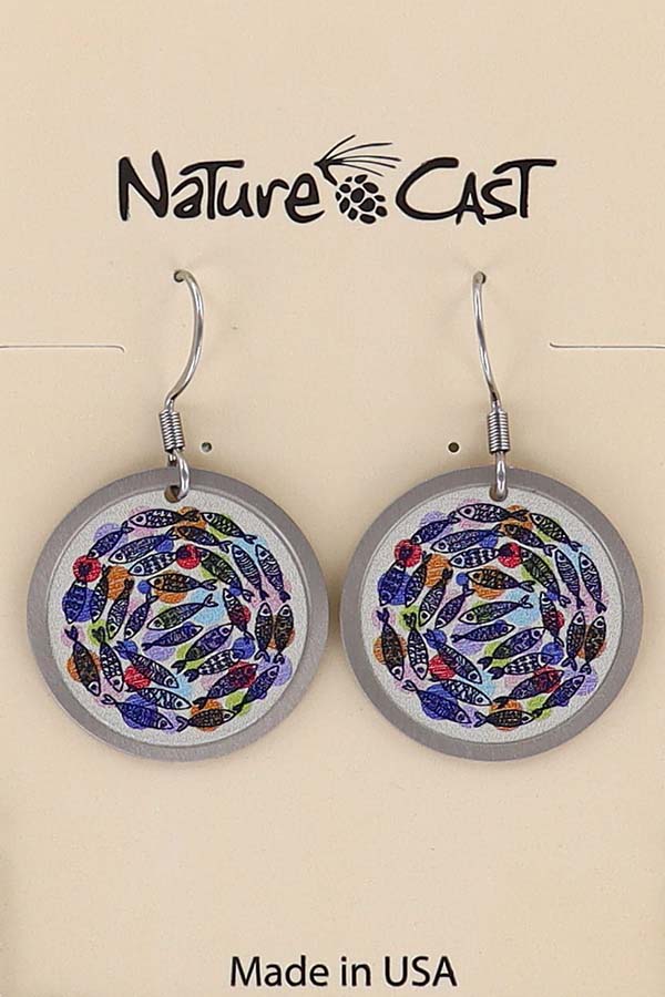 22107 Earring dangle circle of fish LARGE